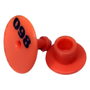 ARETE REDONDO NUMERADO (1-100)  NARANJA PARA BOVINOS, CAPRINOS, OVINOS Y PORCINOS